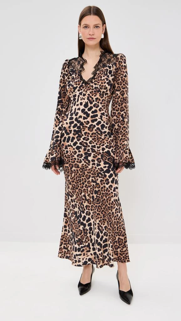 Rodarte Leopard Silk Dress With Bell Sleeves And Black Lace Details 6