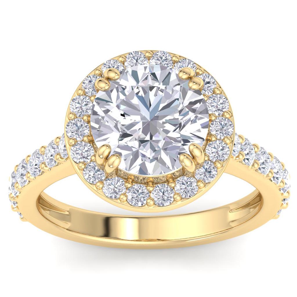 SSELECTS 4 Carat Round Lab Grown Diamond Halo Engagement Ring In 14K Yellow Gold G-H, Vs2