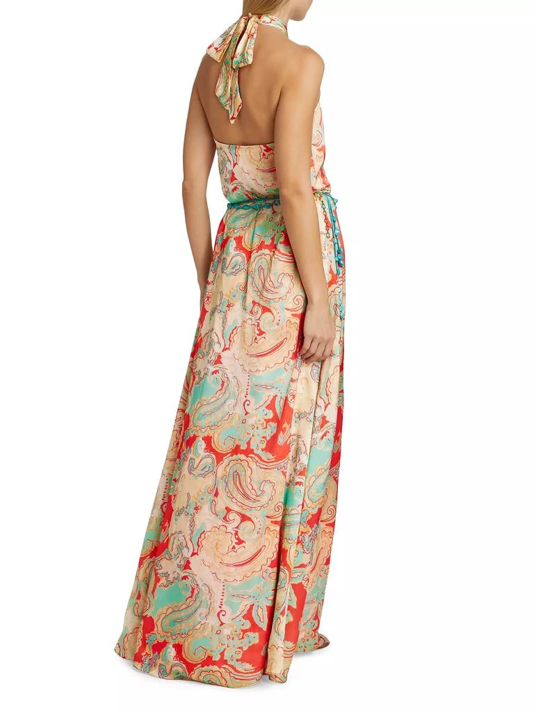 AMUR Collie Paisley Satin Halter Gown 5