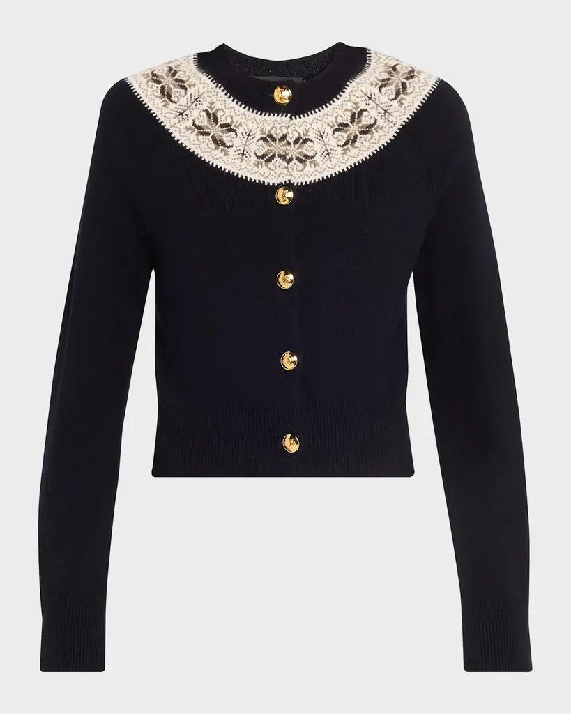Nili Lotan Josefa Cashmere Fair Isle Crewneck Cardigan