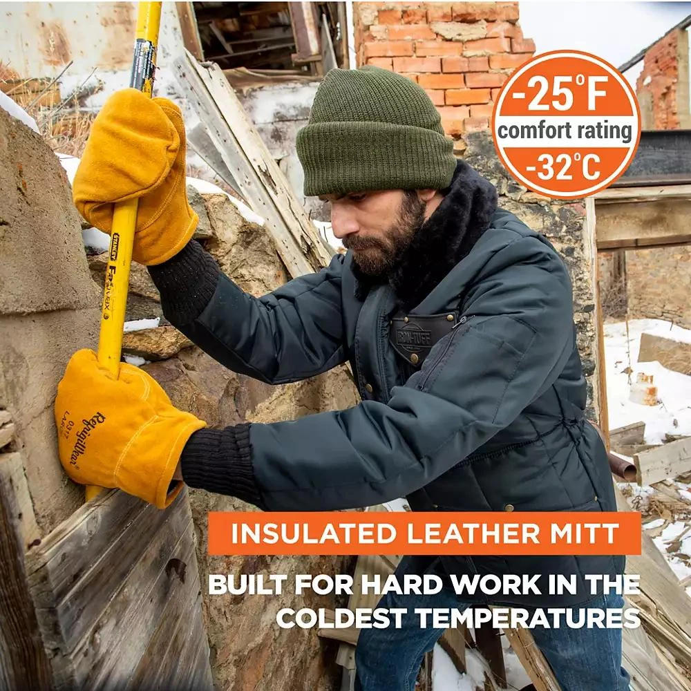 RefrigiWear Men's Warm Fleece Lined Fiberfill Insulated Leather Mitten Gloves 3