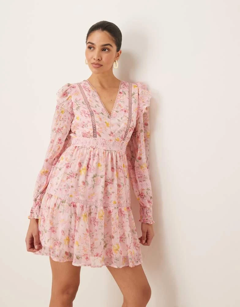 Shop Vila ladder lace frill detail mini dress in peach floral print on Sale  at BeyondStyle  Get 17% Off Vila ladder lace frill detail mini dress in  peach floral print with