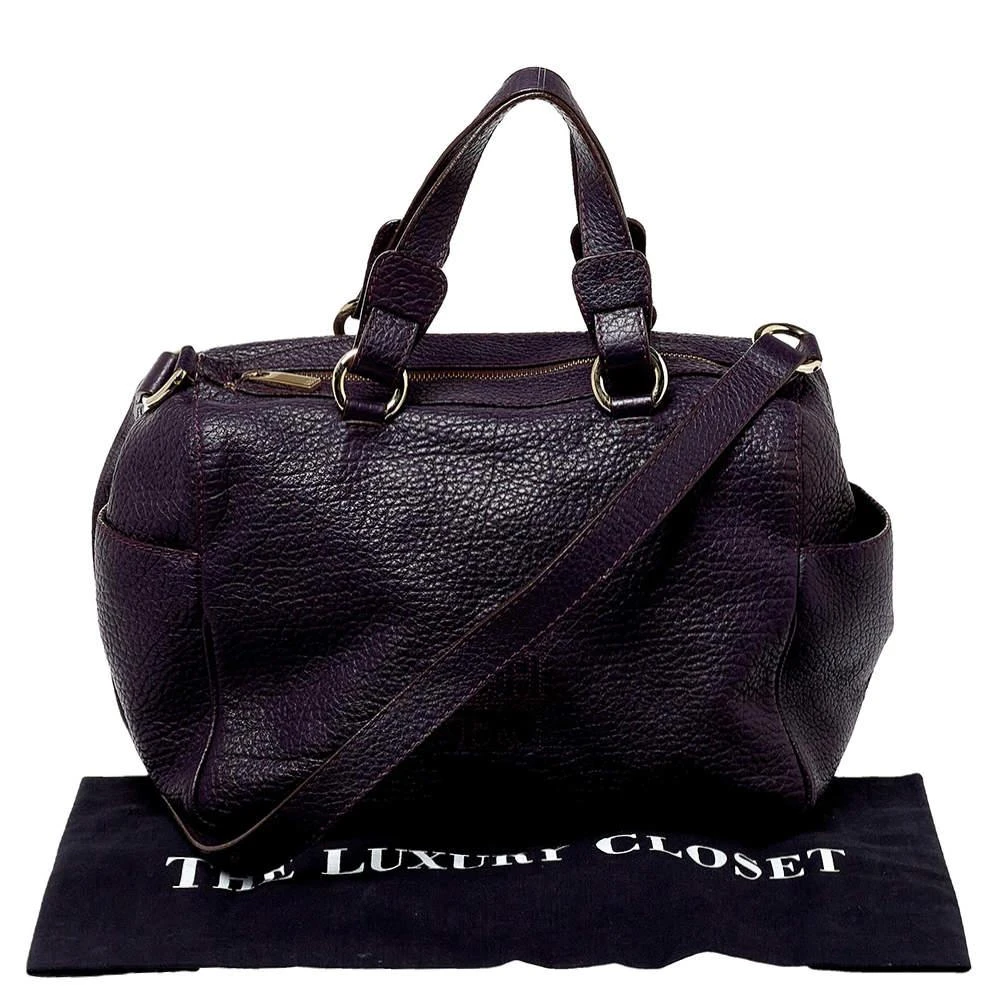 Carolina Herrera Carolina Herrera Dark Purple Grained Leather Boston Bag 9