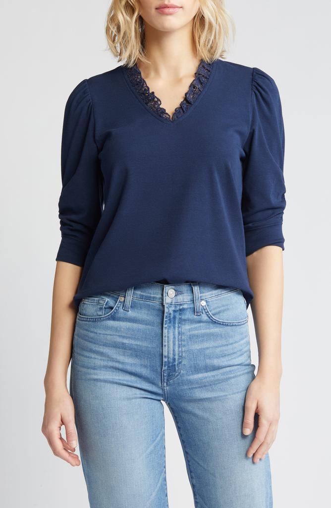 Wit & Wisdom Ruffle & Lace Trim Top