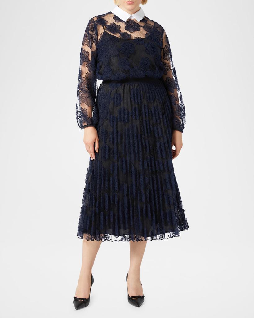 Marina Rinaldi Plus Size Massa Pleated Floral Lace Midi Skirt