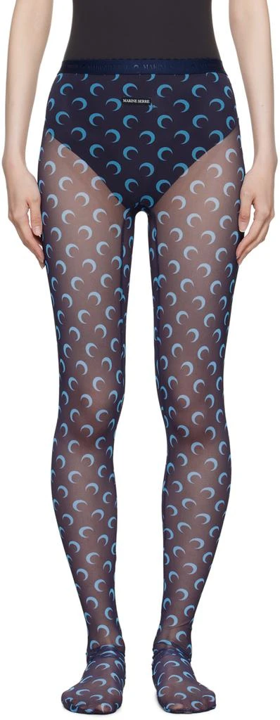 MARINE SERRE Navy Moon Printed Mesh Tights 1