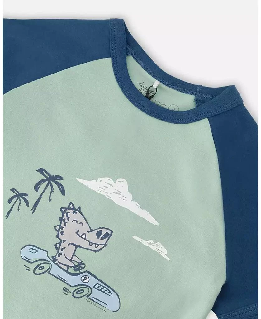 Deux par Deux Toddler Boys Cotton Two-Piece Pyjama Set Green Crocodile Print 4