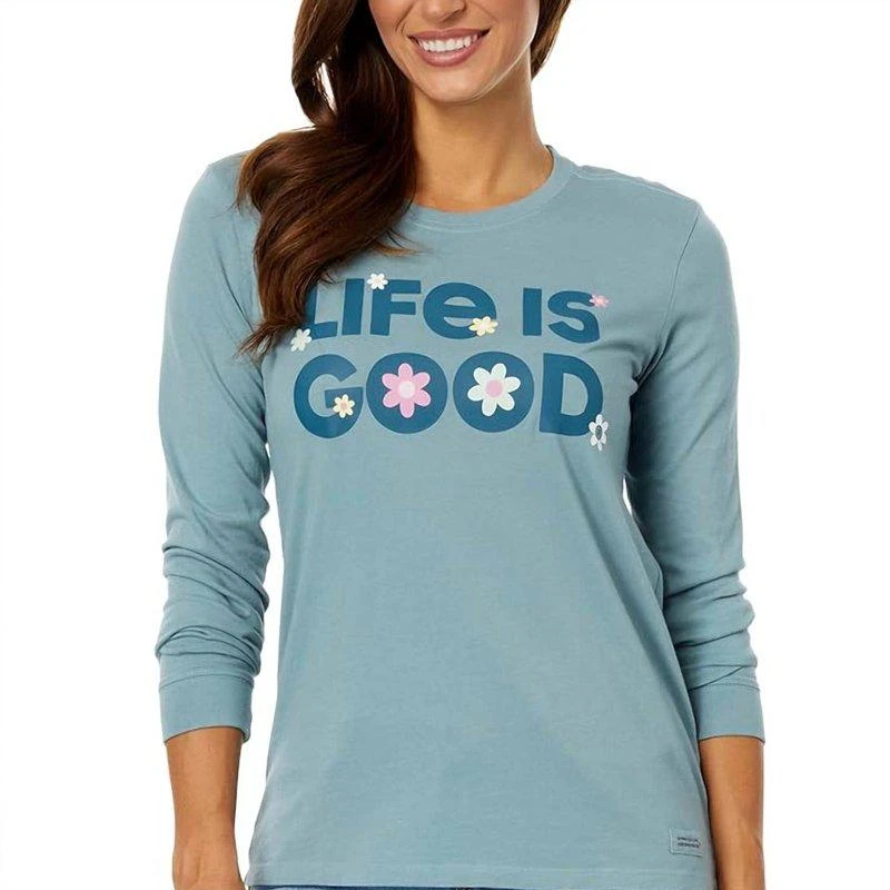Life is Good Daisies Long Sleeve Tee In Smoky Blue 1