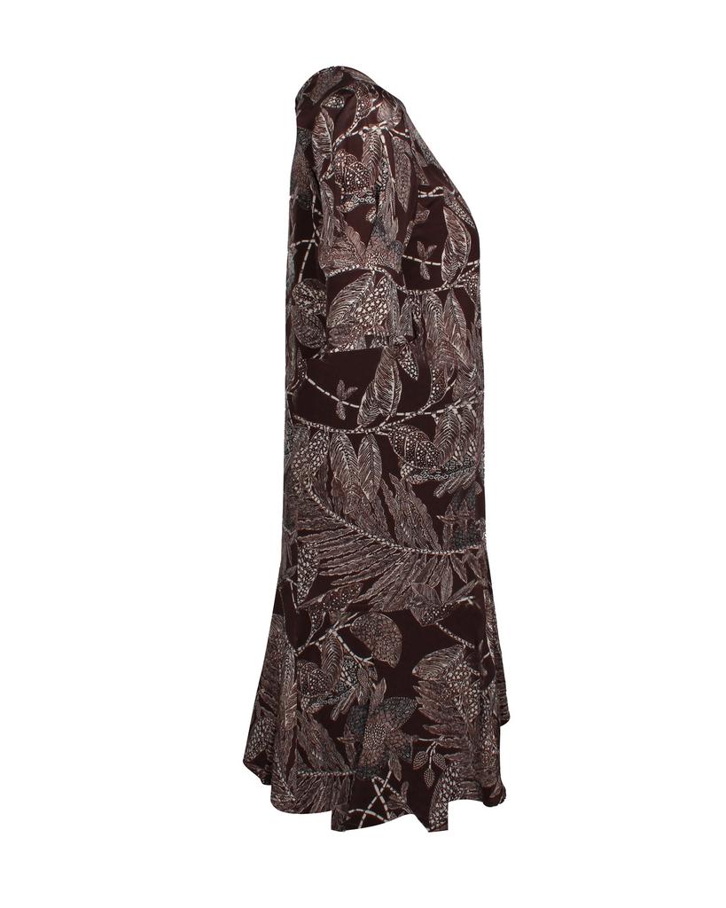Chloé Chloe Flared Skirt Floral Dress in Brown Silk