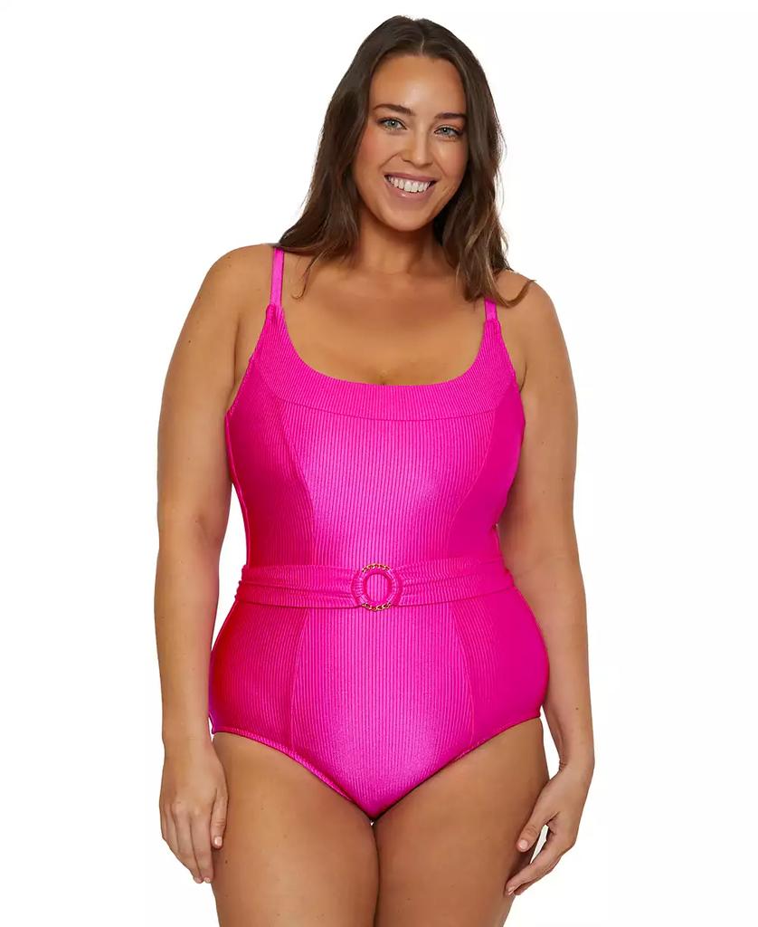Becca Becca ETC Plus Size Ring Belted Rib One-Piece Swimsuit