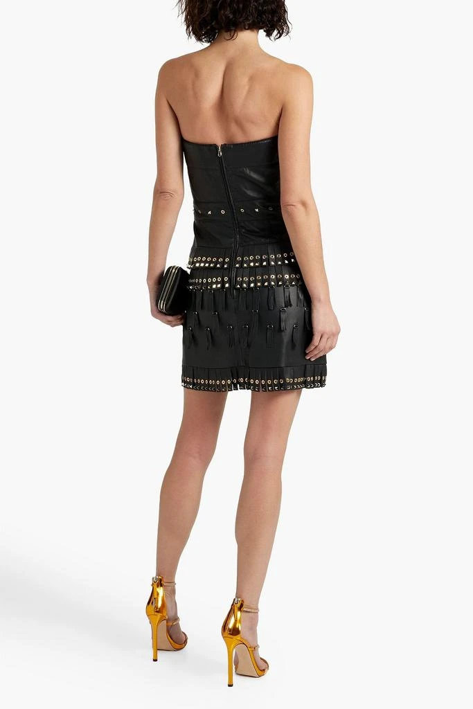 Zuhair Murad Strapless embellished fringed leather mini dress 3