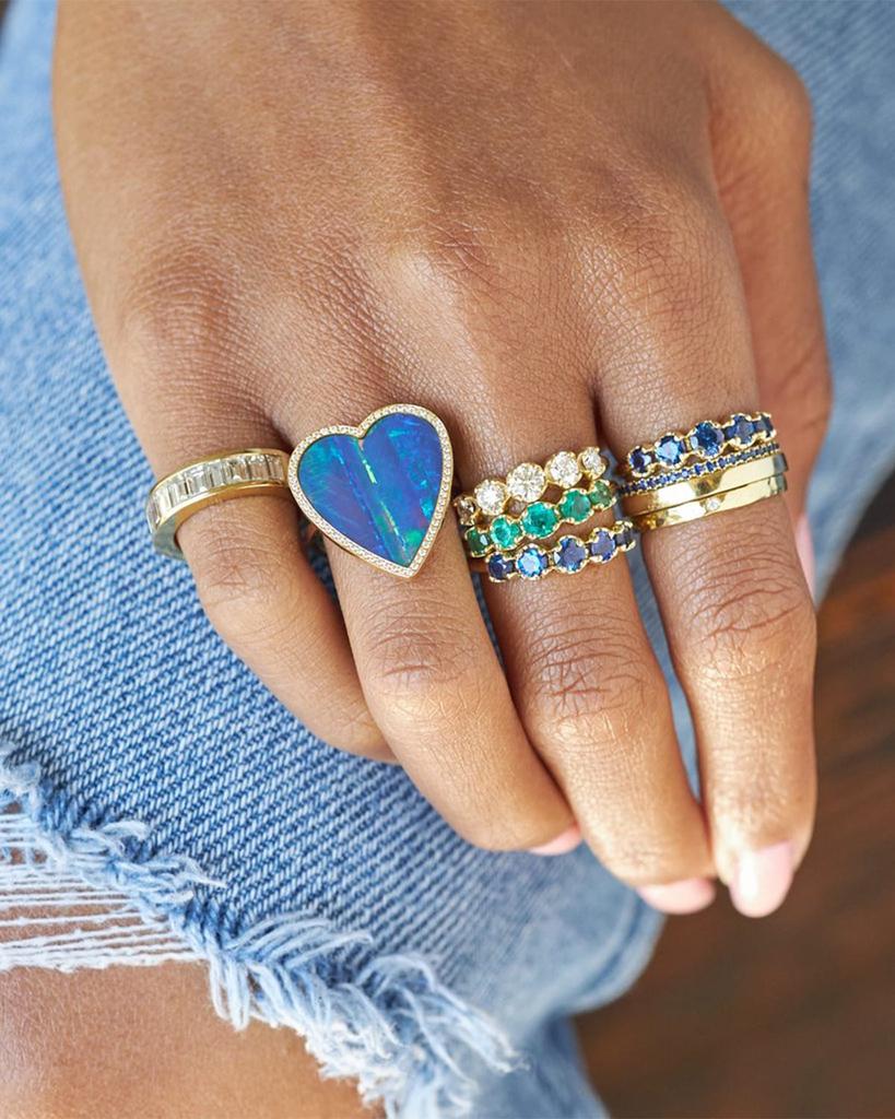 Jennifer Meyer Yellow Gold Blue Opal Inlay Heart Ring with Diamonds, Size 6.5