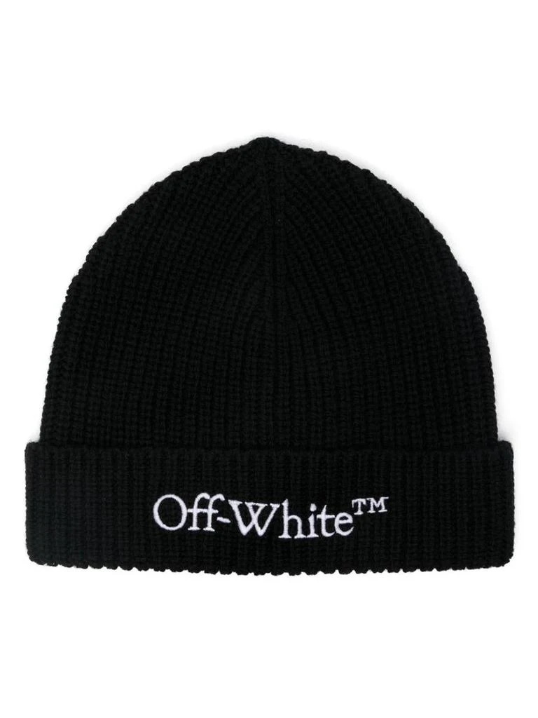 Shop Off-White Black Beanie In Wool With White Logo on Sale 