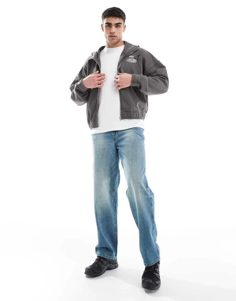Pull&Bear Pull&Bear zip through STWD hoodie in charcoal 3