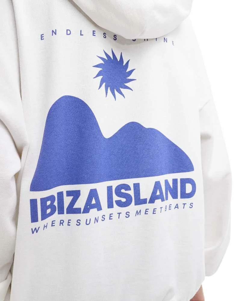 Pull&Bear Pull&Bear Ibiza graphic oversized hoodie in white 4