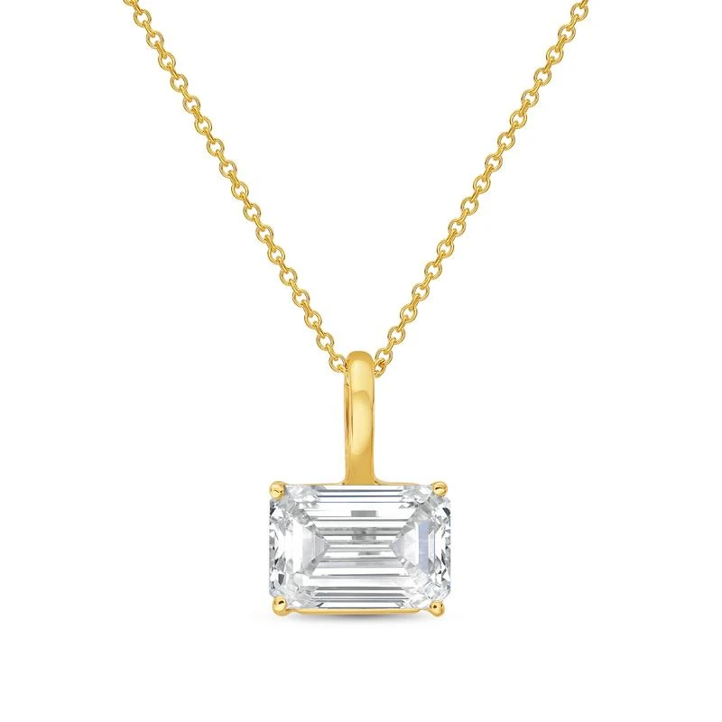 Diana M Jewels 14kt yellow gold lab grown east/west emerald cut diamond pendant weighing 6.00 ct on a solid bail