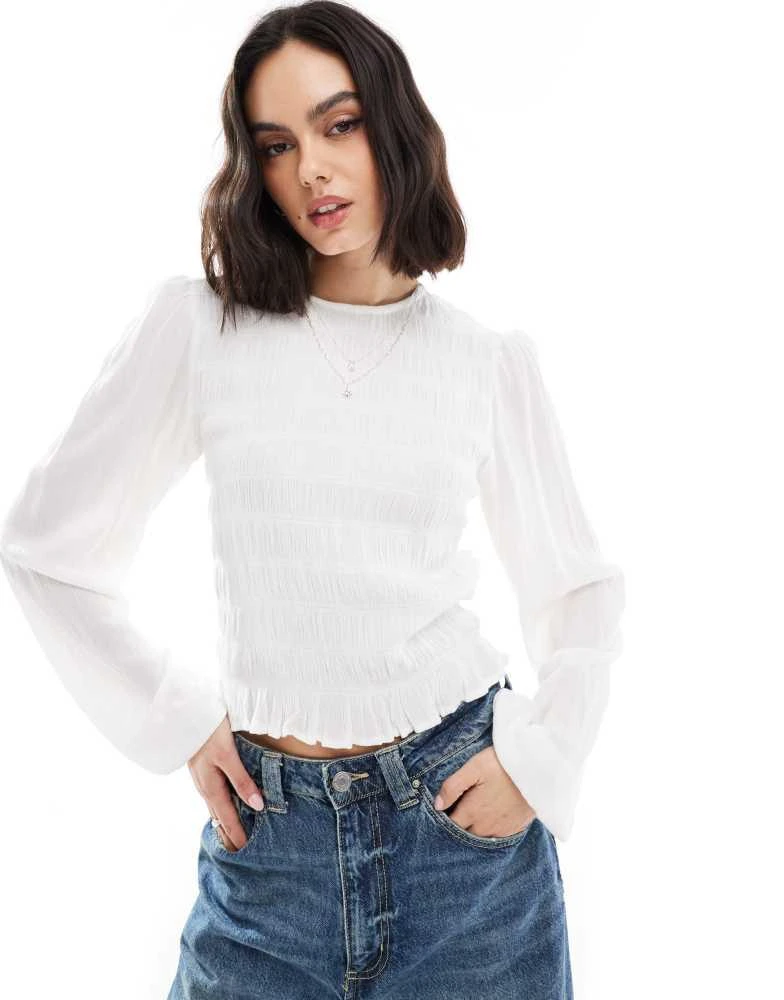 Stradivarius Stradivarius smocked blouse in white 1