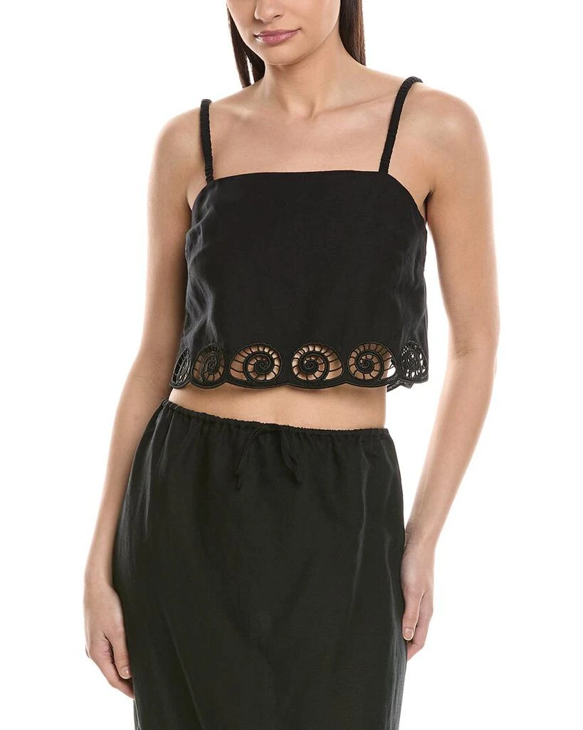 Onia Air Linen-Blend Scallop Cropped Top