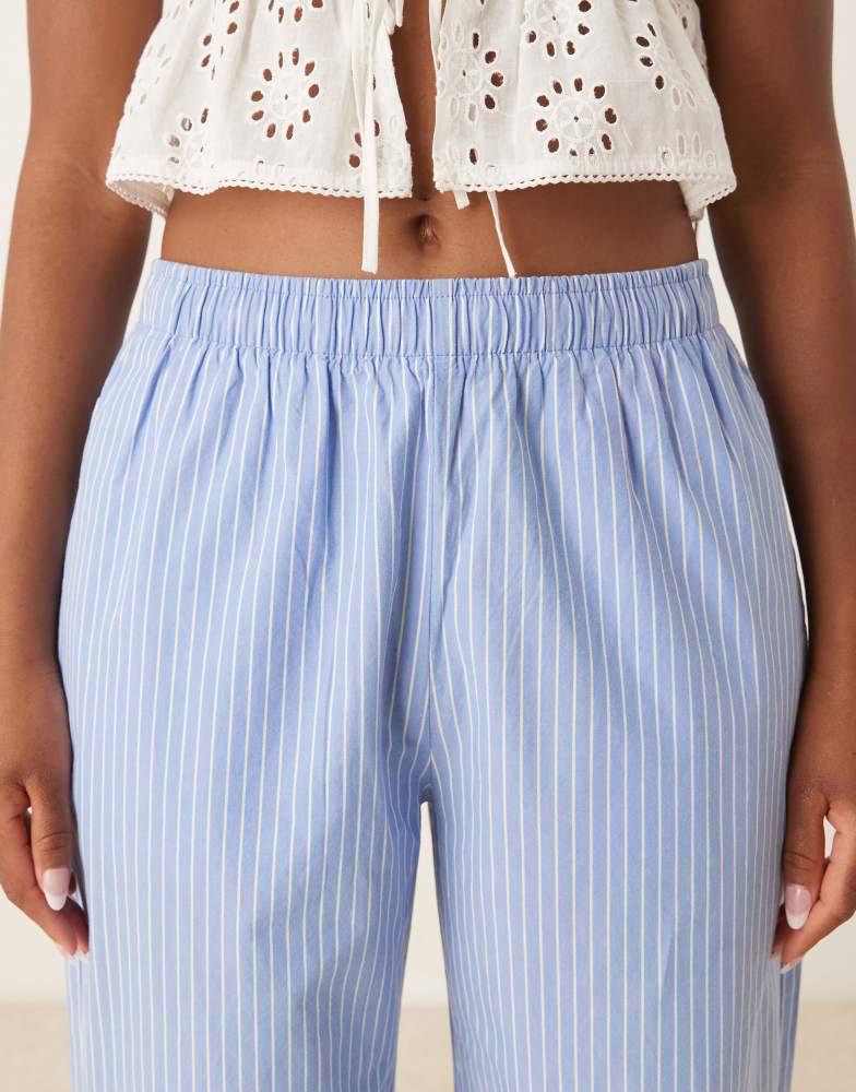 Abercrombie & Fitch Abercrombie & Fitch wide leg poplin fold-over pull on trousers in blue stripe