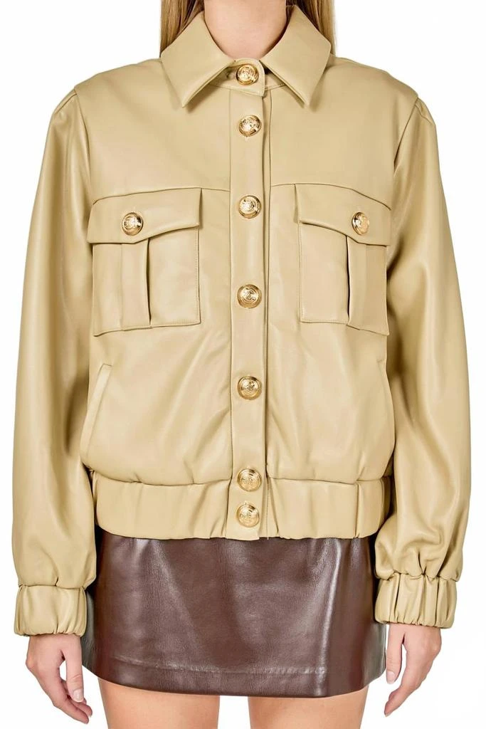 Endless Rose Faux Leather Buttons Jacket In Beige 5