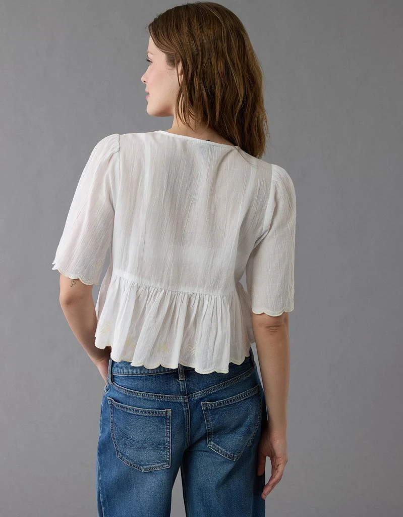 AE AE Embroidered Tie Front V-Neck Blouse 3
