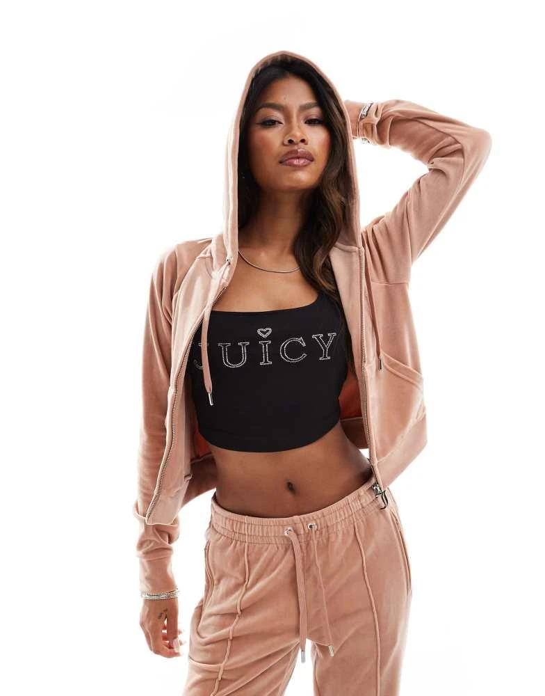 Juicy Couture Juicy Couture velour zip through hoodie co-ord in coffee 1