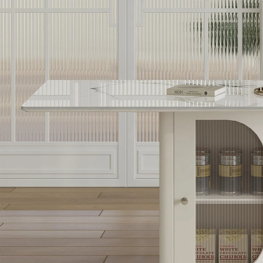 Streamdale Furniture Streamdale 63" Modern Dining Table Set, Burnt Stone Top, Gold Base, 6 White Chairs 3