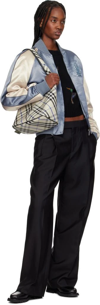 Burberry Blue & Off-White EKD Satin Bomber Jacket 4