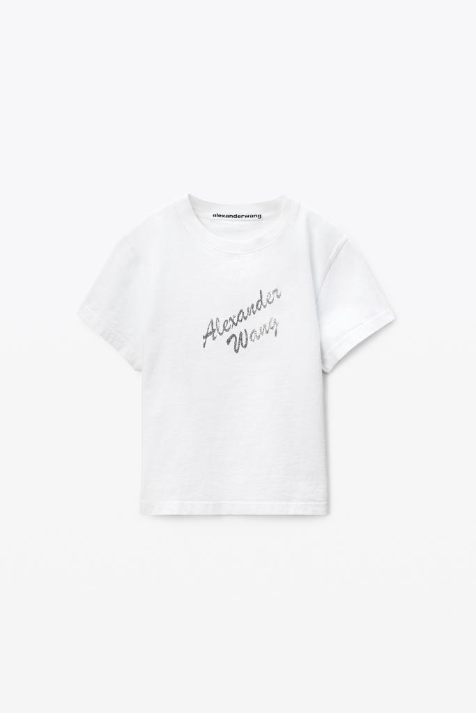 Alexander Wang White Crystal Hotfix & Cotton Logo Tee