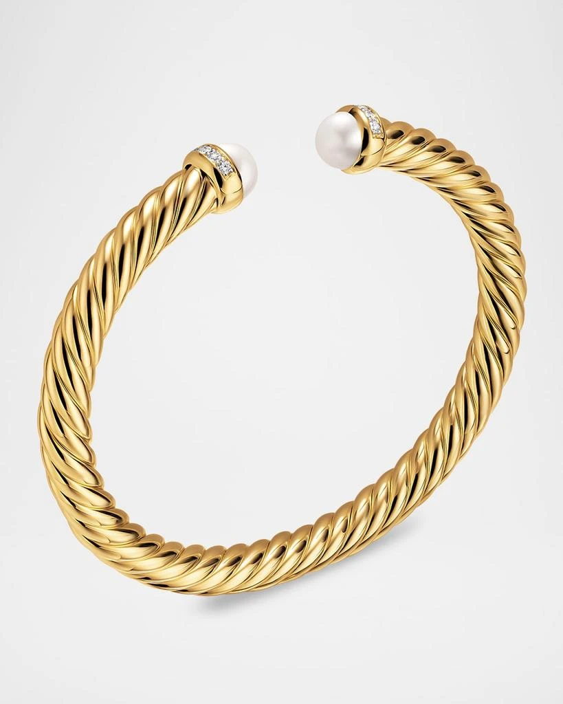 David Yurman Cablespira Flex Bracelet with Pearl and Diamonds in 18K Gold 3