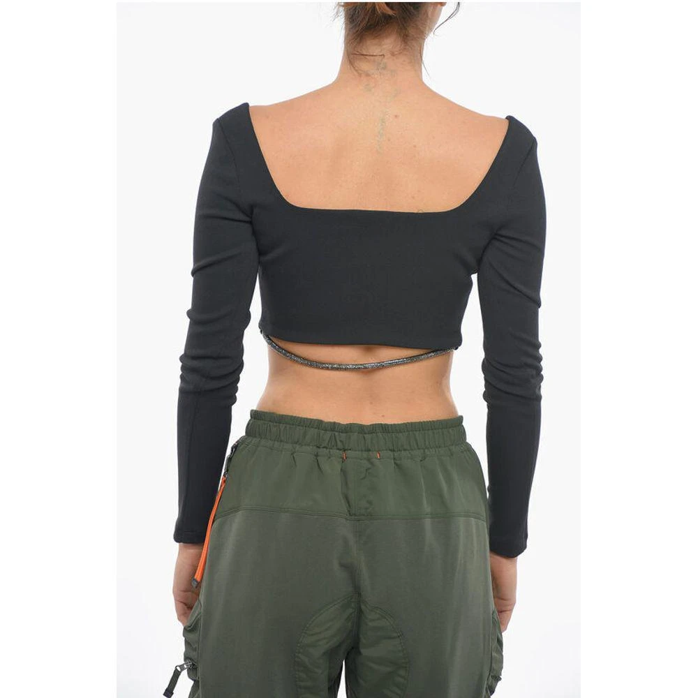 Anouki Anouki Solid Color Square Neck Crop Top with Removable Glittery Str 4
