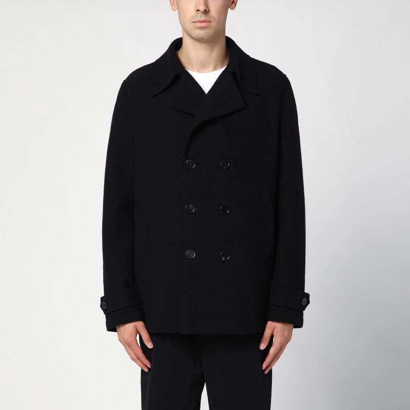 Harris Wharf London Black peacoat in boiled wool 1