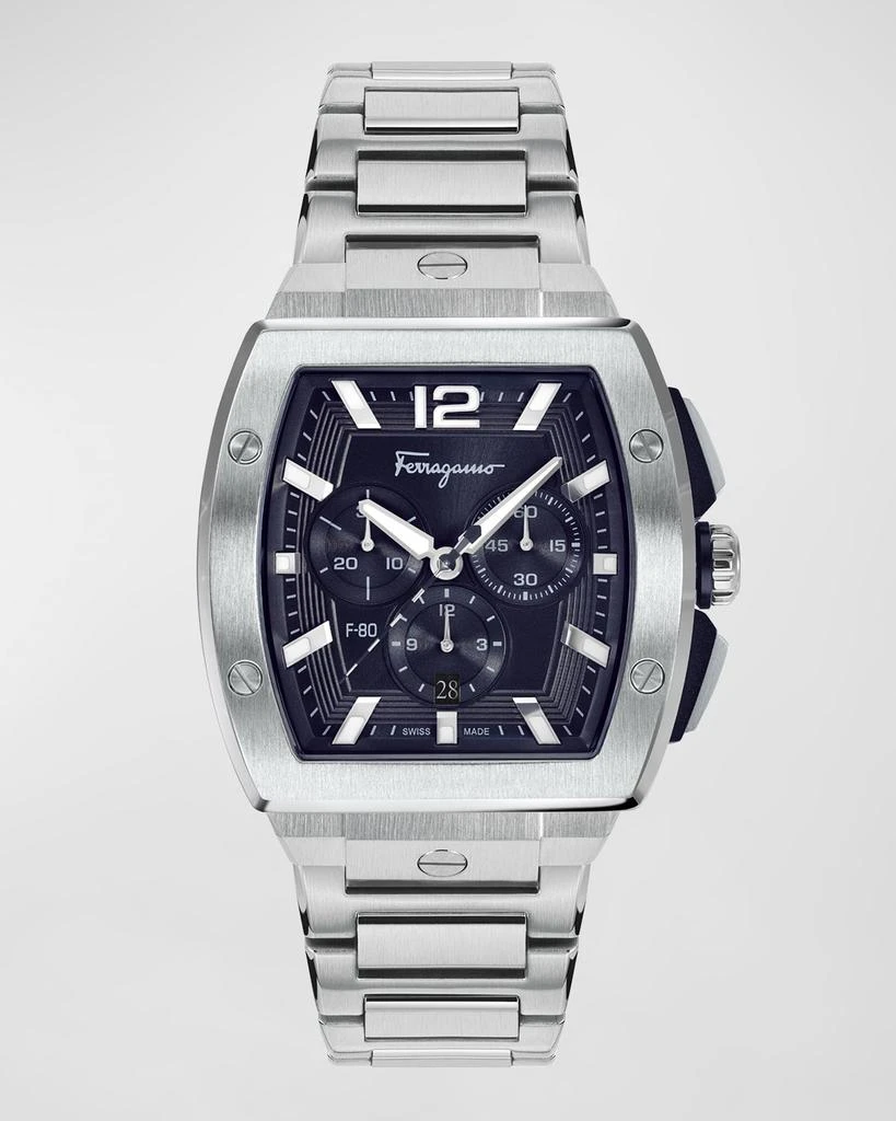 Salvatore Ferragamo F-80 Tonneau Chrono Stainless Steel Bracelet Watch 1