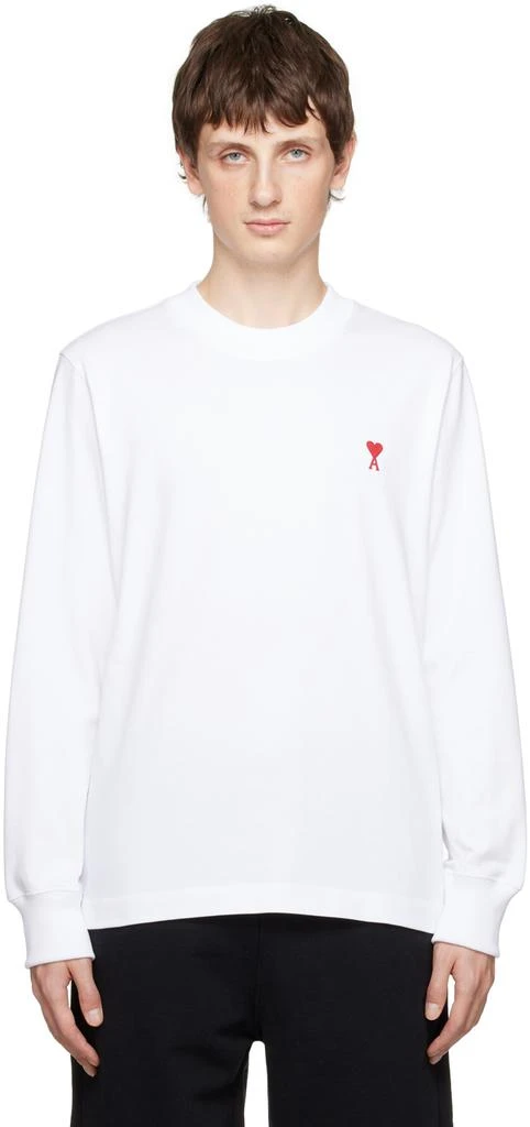 AMI Paris White Ami de Cœur Long Sleeve T-Shirt 1