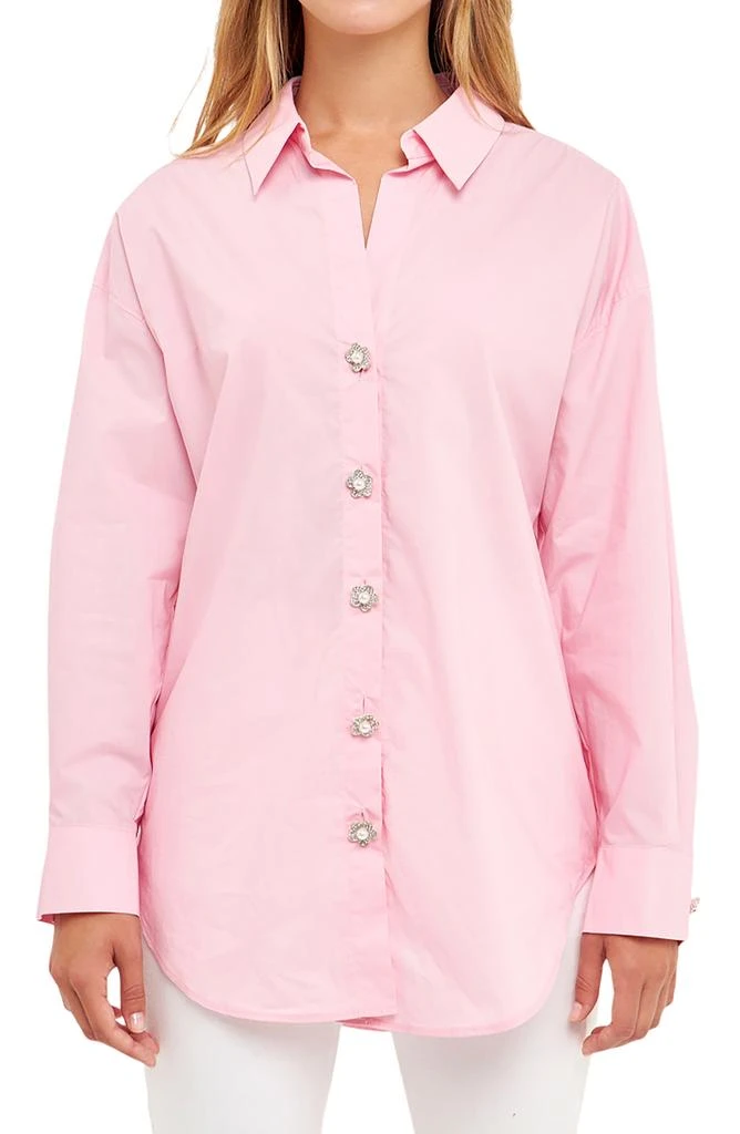 English Factory Imitation Pearl Button-Up Cotton Shirt 4