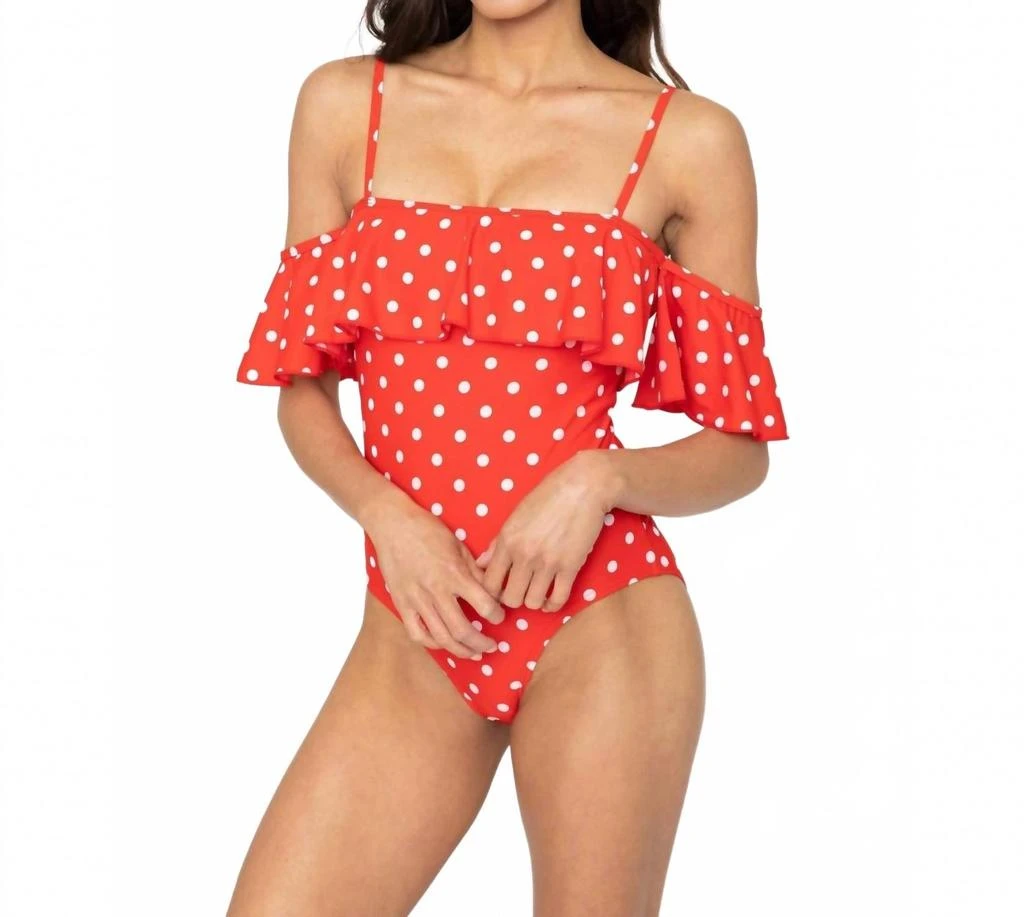 MARINA WEST SWIM Polka Dot Off Shoulder One Piece In Red 3