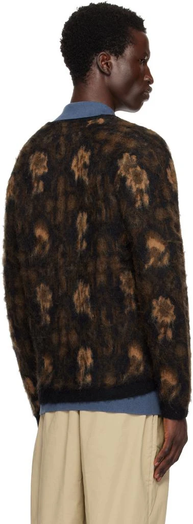 BEAMS PLUS Brown Double Jacquard Botanical Pattern Cardigan 3