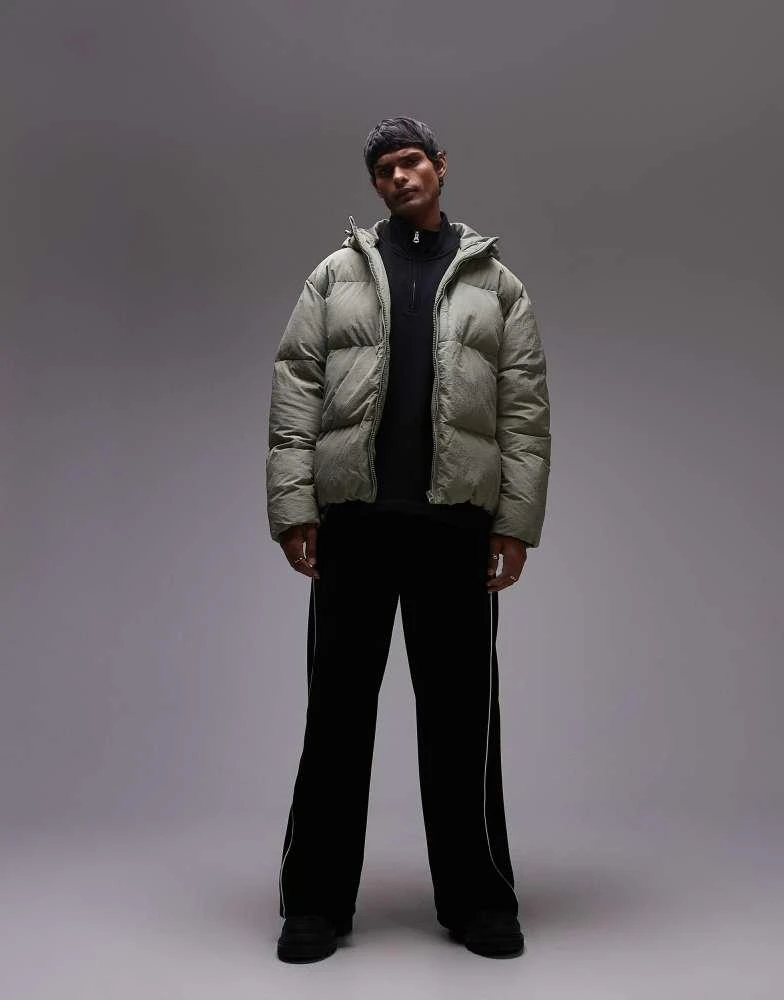 Topman Topman textured hooded puffer jacket in sage 3