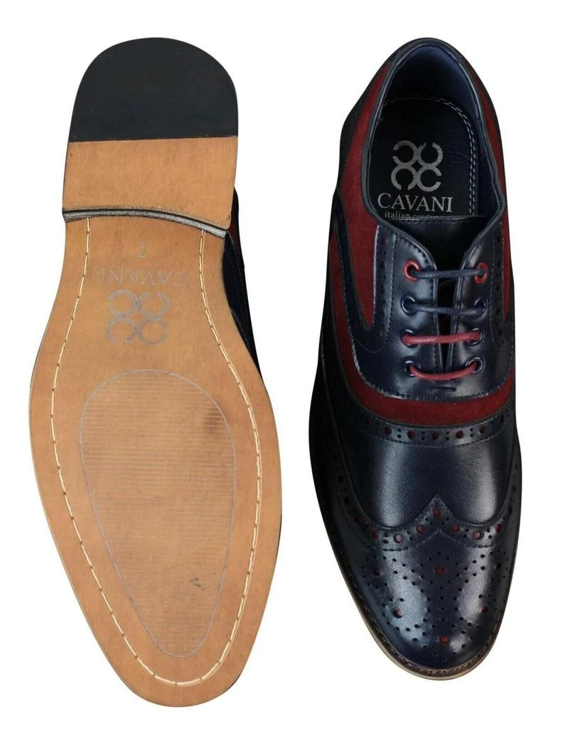 House Of Cavani Mens Classic Burgundy Suede Oxford Brogue Shoes in Navy Leather 3
