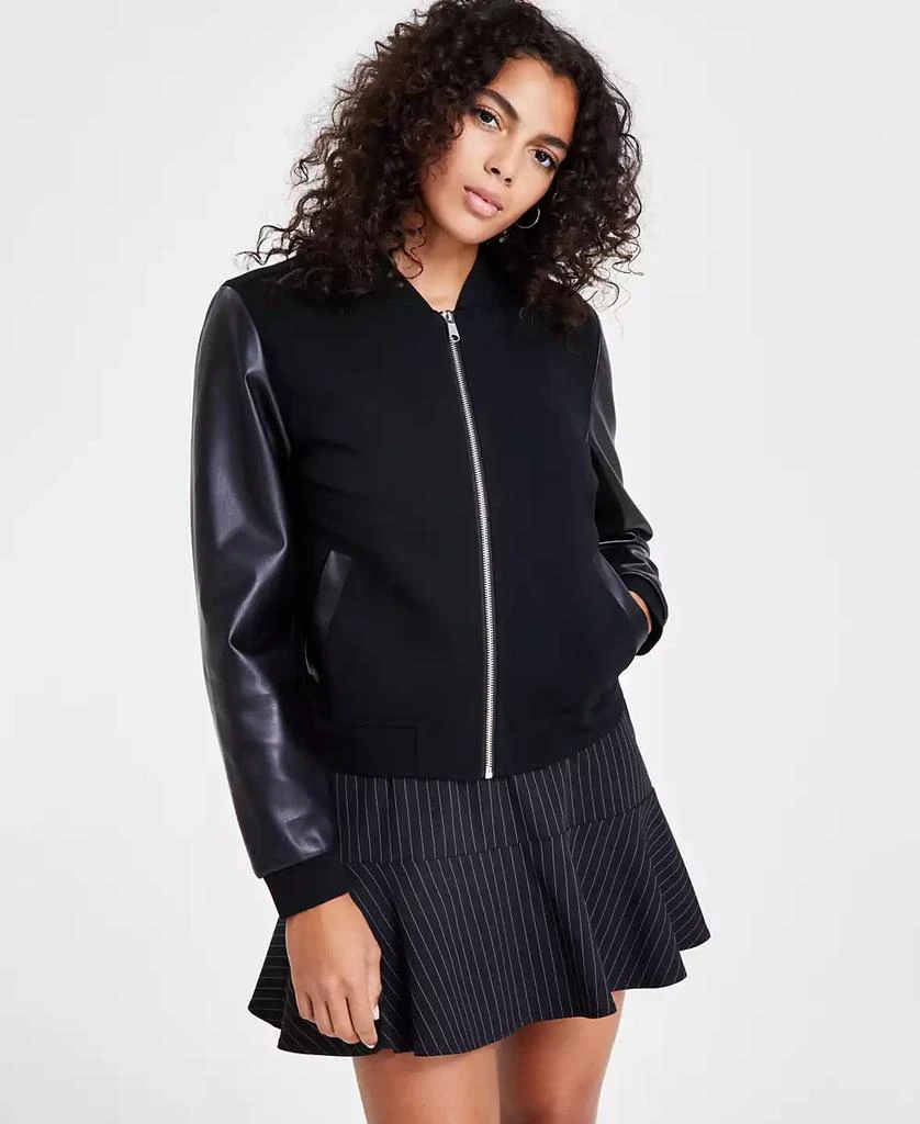 Bar III Women's Ponte-Knit Faux-Leather Bomber Jacket, Created for Macy's 3