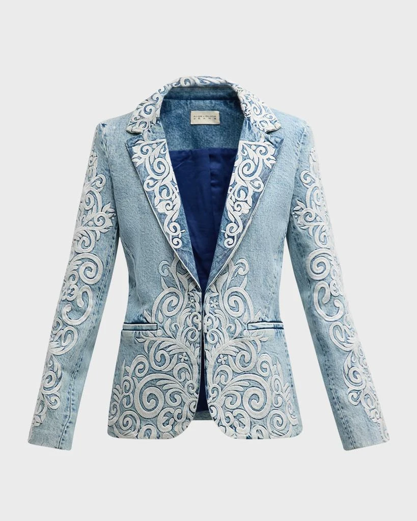 Alice + Olivia Macey Embroidered Denim Blazer 1