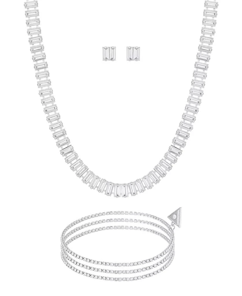 GUESS 3-Pc. Rhinestone and Glass Stone Metal-Tone Necklace, Stud Earrings, and Bracelet Set