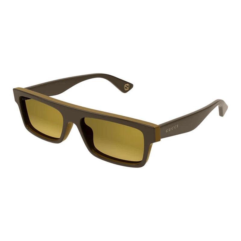 Gucci Gucci Sunglasses Rectangle Full Rim, Shiny Bilayer Brown Frame and Gold Mirror Lens GG1616S002