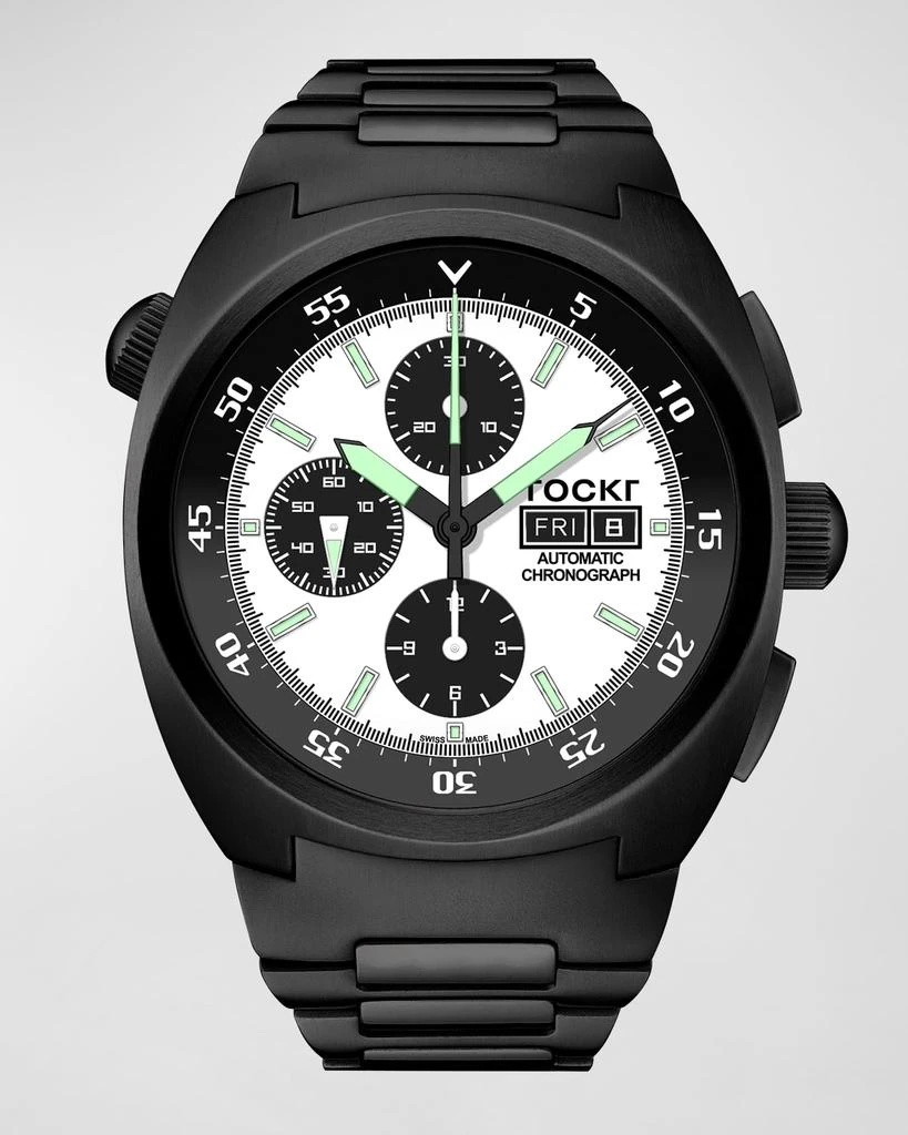 Tockr Watches Men's 45mm Air Defender Panda Stainless Steel Chronograph Watch with Bracelet, Black PVD 1