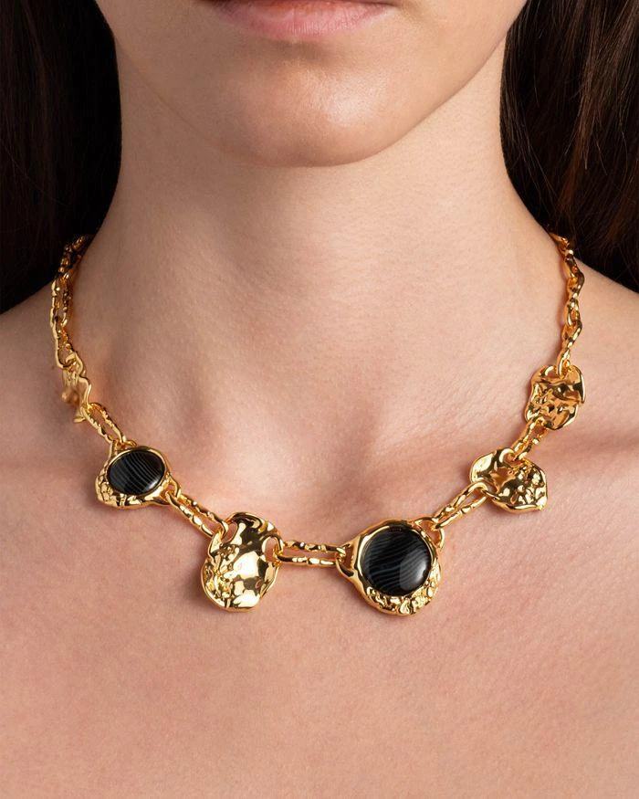Alexis Bittar Brut Stone & Hammered Disc Collar Necklace in 14K Gold Plated, 17" 3