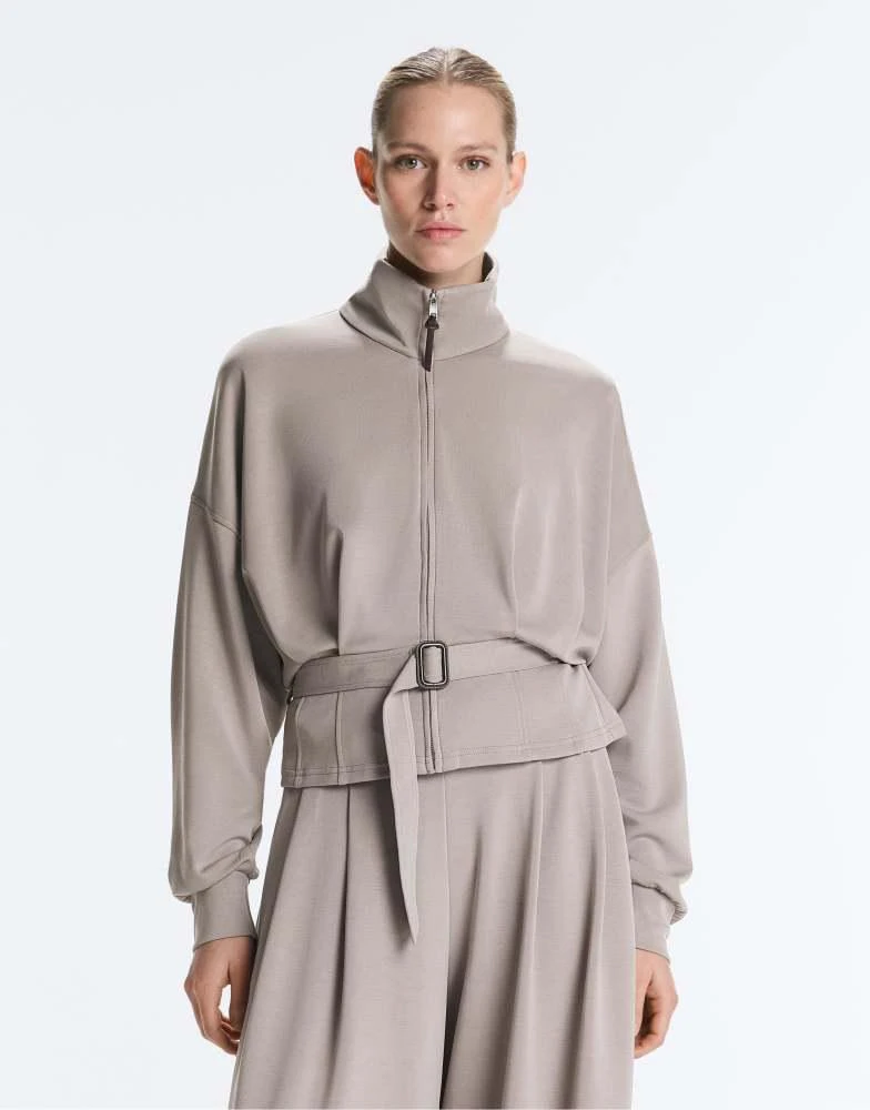 OYSHO OYSHO Soft-touch modal jacket with corset belt in pale taupe