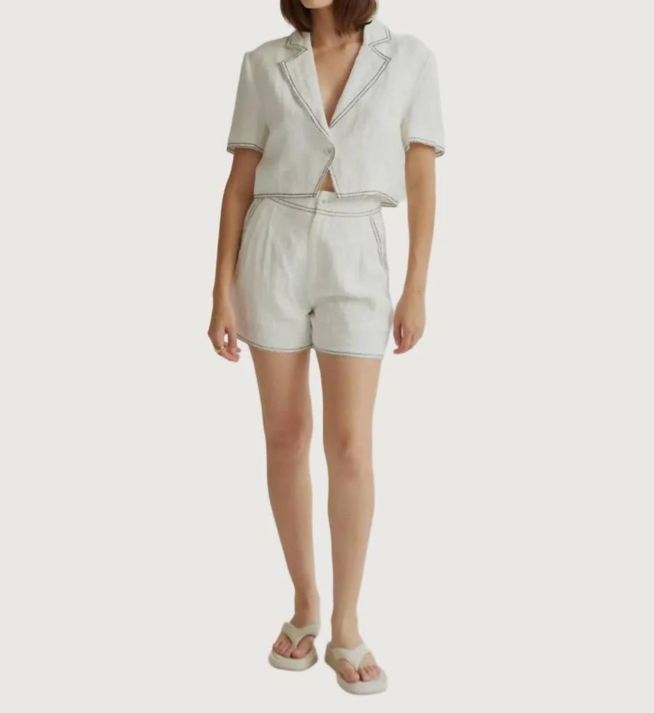 CRESCENT Jessie Contrast Stitch Blazer Top In White 5