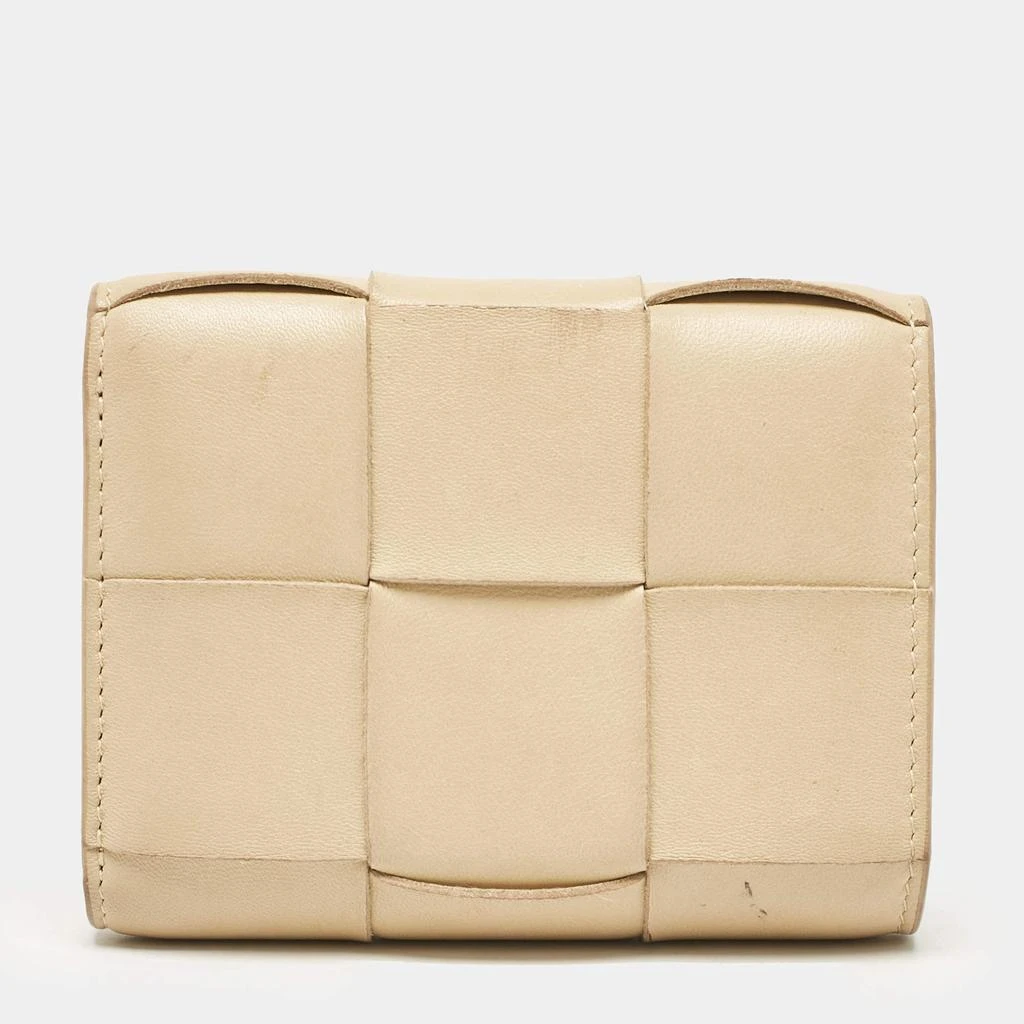 Bottega Veneta Bottega Veneta Beige Leather Intrecciato Cassette Zip Trifold Wallet 6