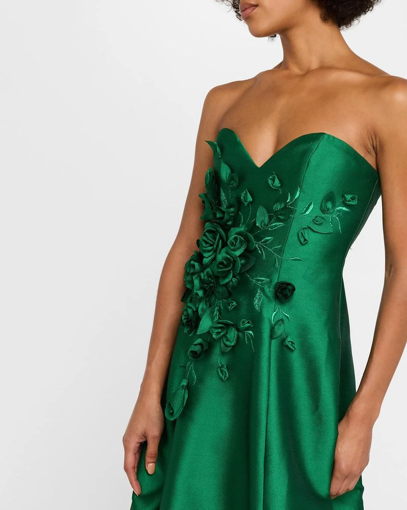 Badgley Mischka Strapless Floral Applique Gazar Gown 5