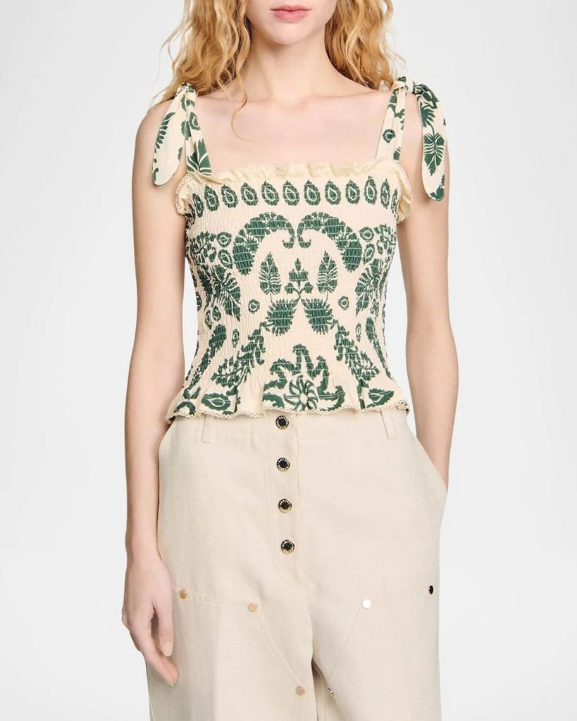 Sandro Ramatuelle Smocked Shoulder-Tie Top 4
